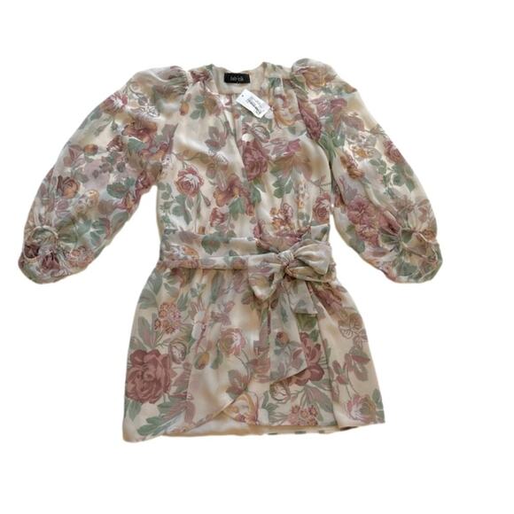 Fab’rik Dress Marnie Floral Print Chiffon Lantern Sleeves Wrap Tie Small NEW - Picture 12 of 13